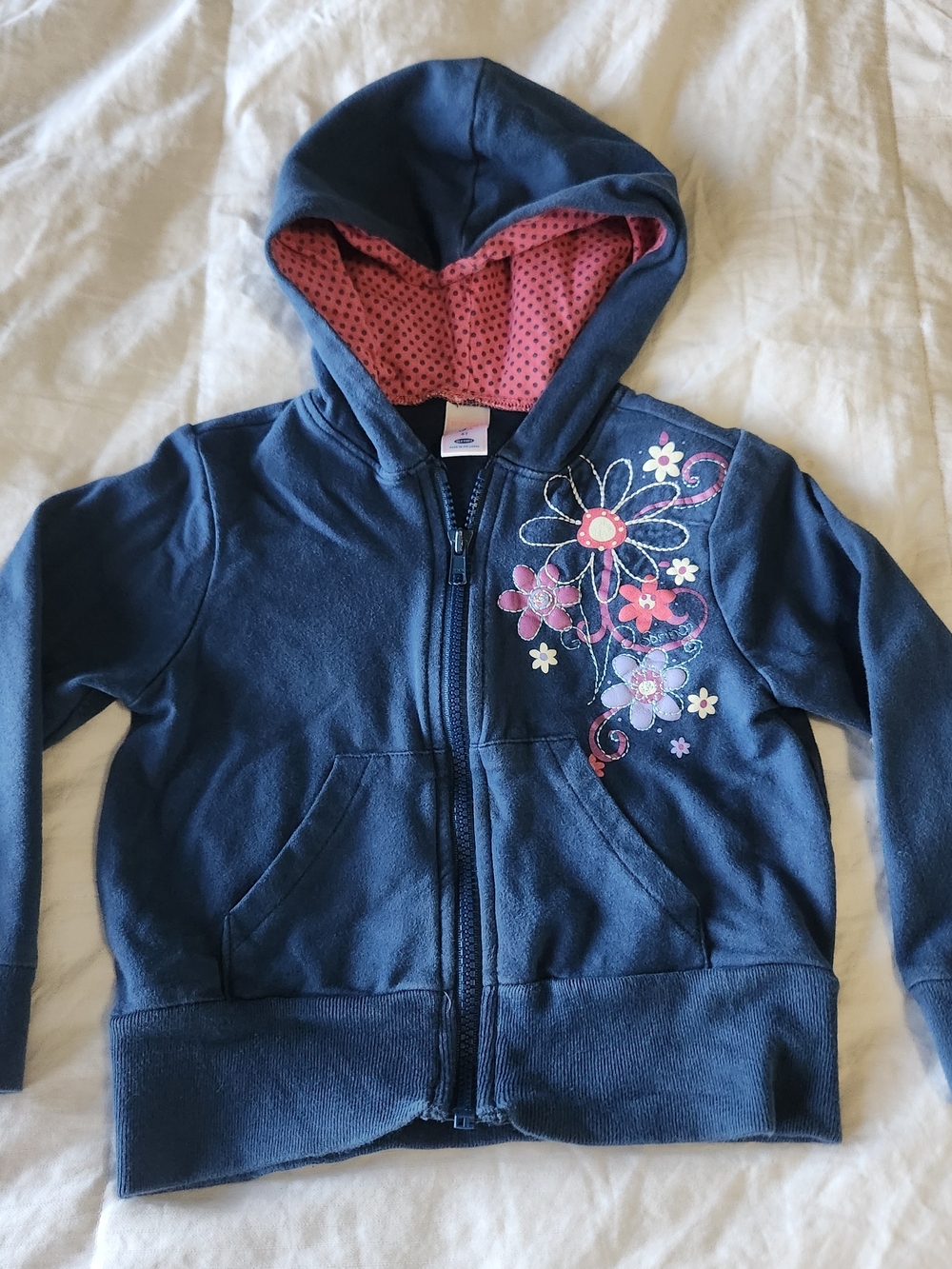 Old Navy Navy Zip Hoodie with Pink Floral Embroidery